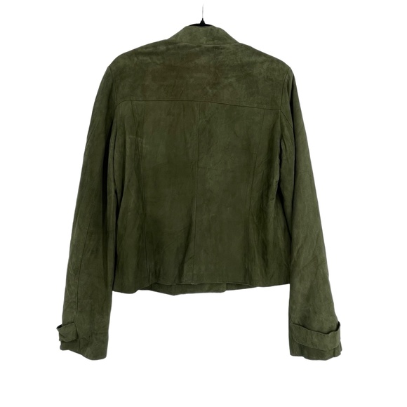 ECCOCI Women's Olive Green Suede Stand Collar Vintage Outerwear Jacket Size 8 - Picture 2 of 10